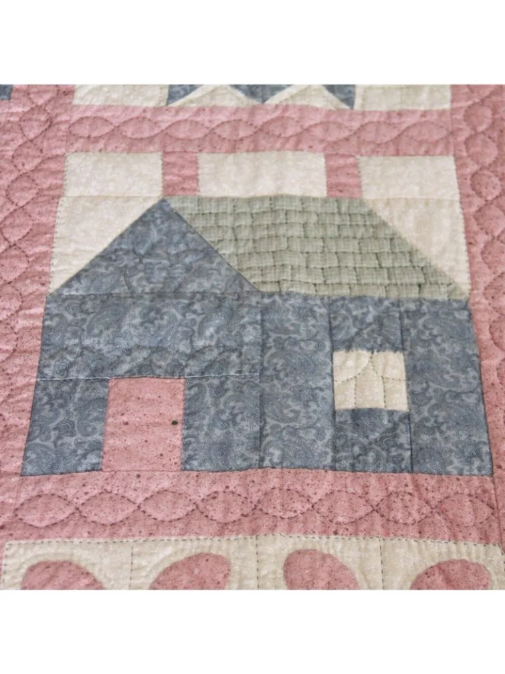 Vintage 80's/90's Completely Handmade Hand Stitched Quilt Pink Squares 87L x 60W